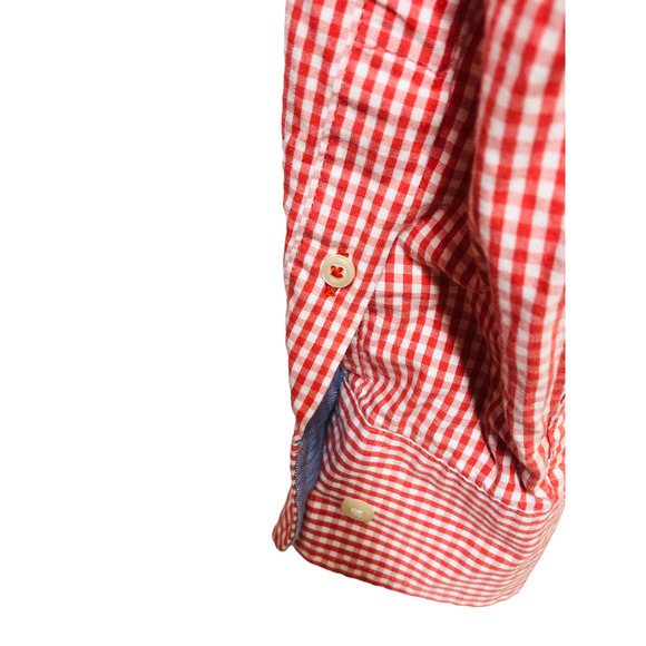 IZOD Mens Small Red Gingham Button Up Long Sleeve Casual Shirt - Picture 6 of 8